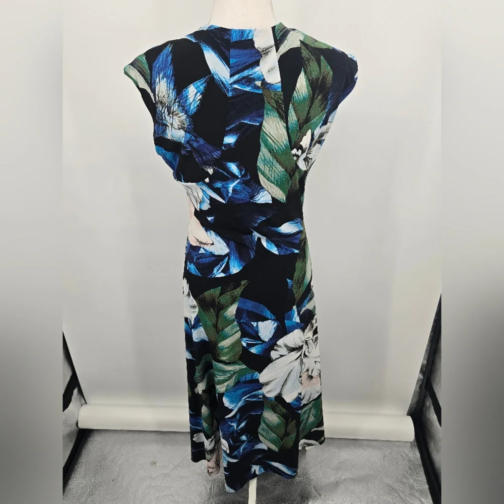 WHBM Green Blue Floral Midi Dress with Front Gathering Medium NWT 6280